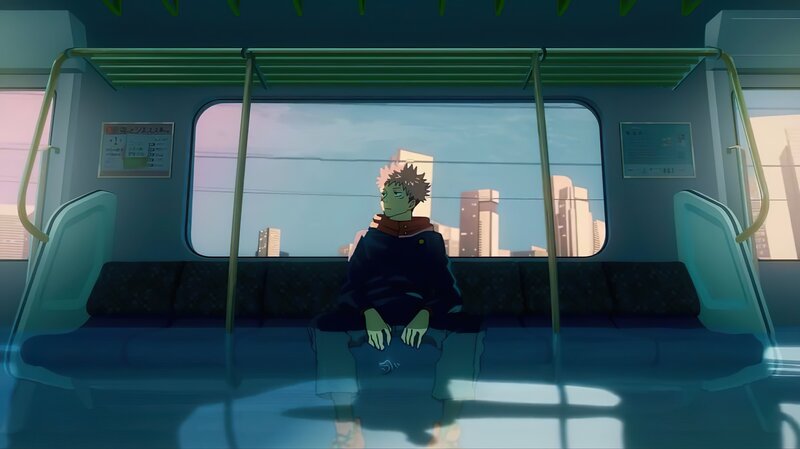 Anime Character on Train — Blue