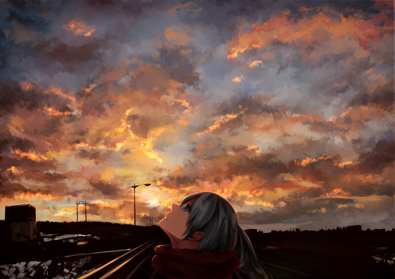 Anime Character on Train Tracks — Orange