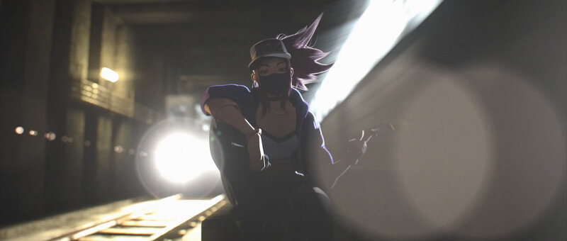 Anime Character on Train Tracks — Purple