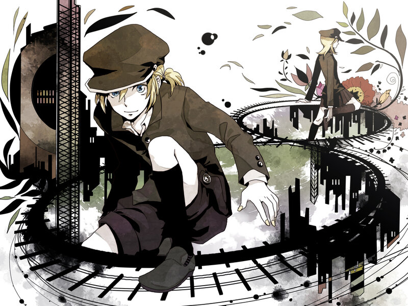 anime character on train tracks