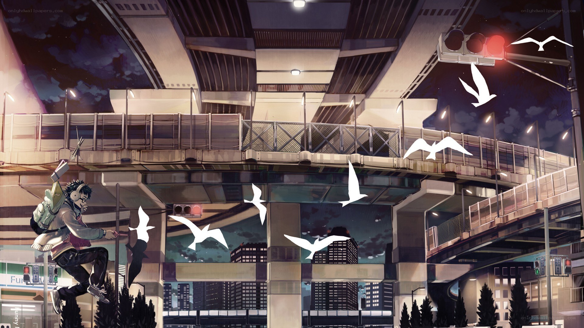 Anime character on urban bridge