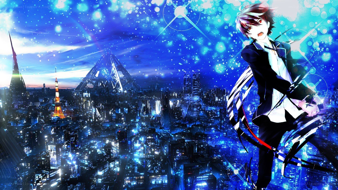 anime character over cityscape