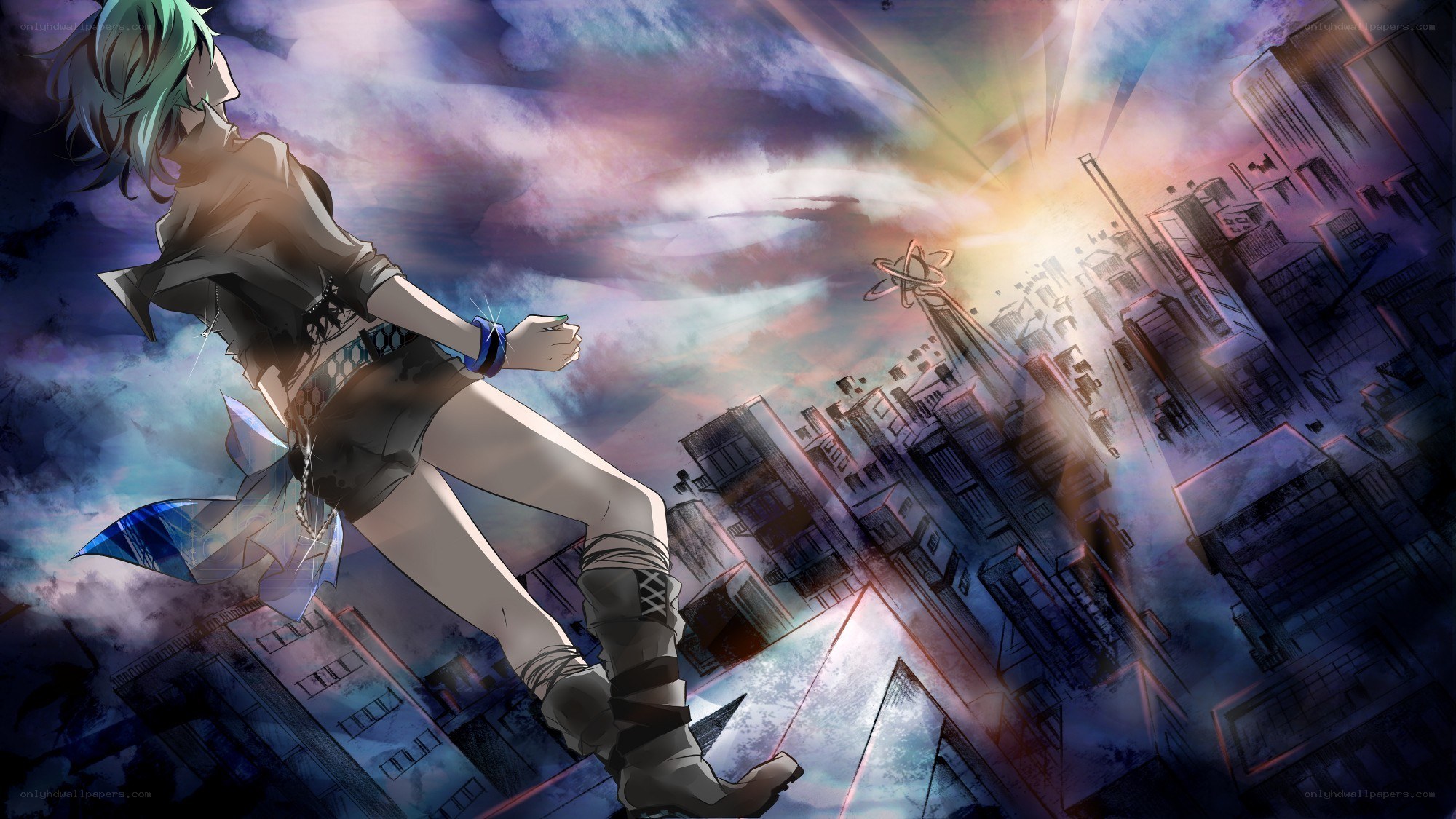 anime character overlooking city