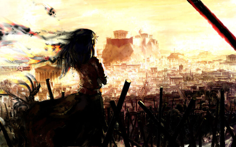 Anime Character Overlooking City — Yellow, Dramatic