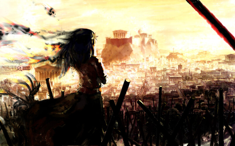 Anime Character Overlooking City — Yellow