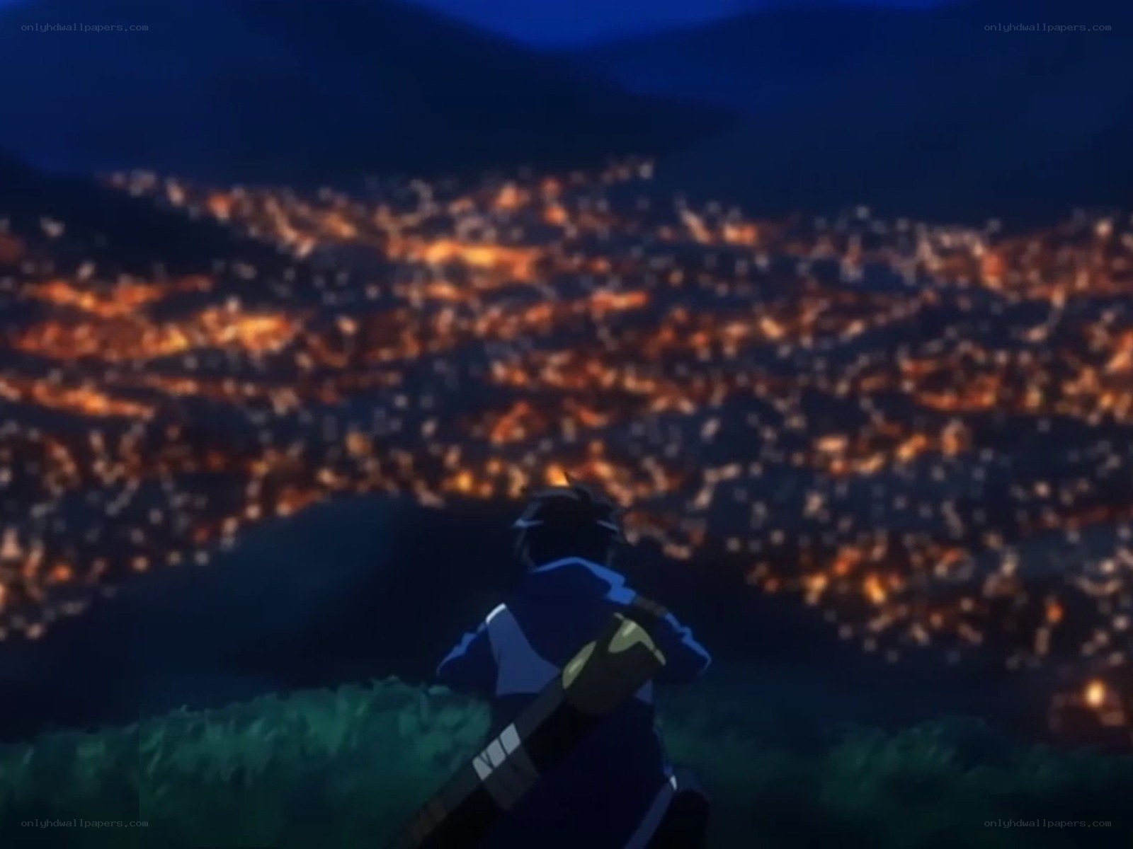 anime character overlooking city