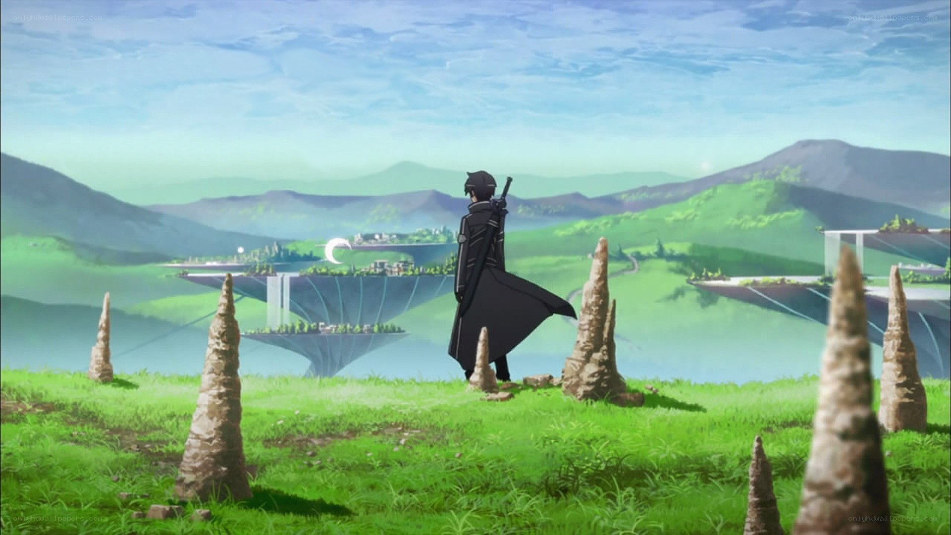 anime character overlooking floating islands
