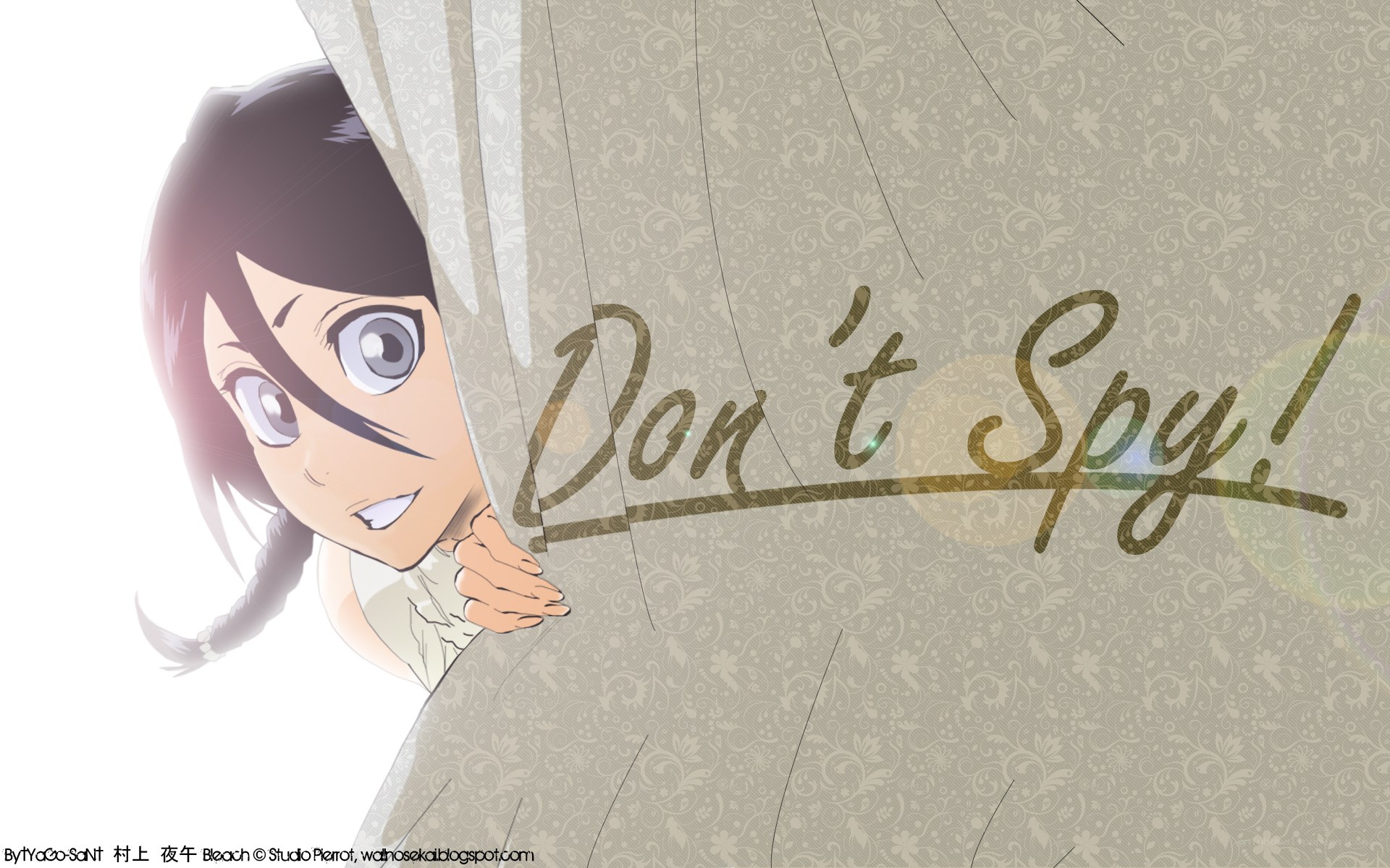 anime character peeking behind curtain