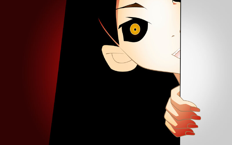Anime Character Peeking — Black, Dramatic, Manga