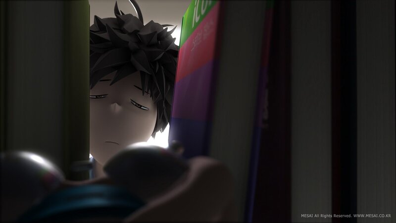 anime character peeking from behind books
