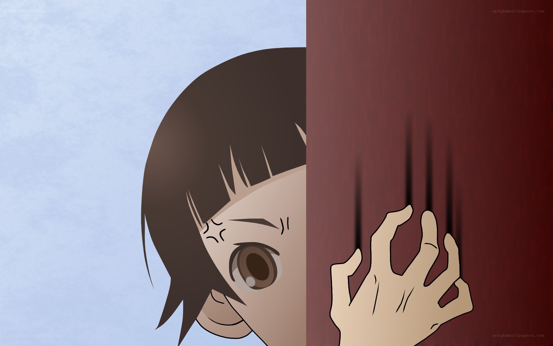 anime character peeking from behind door