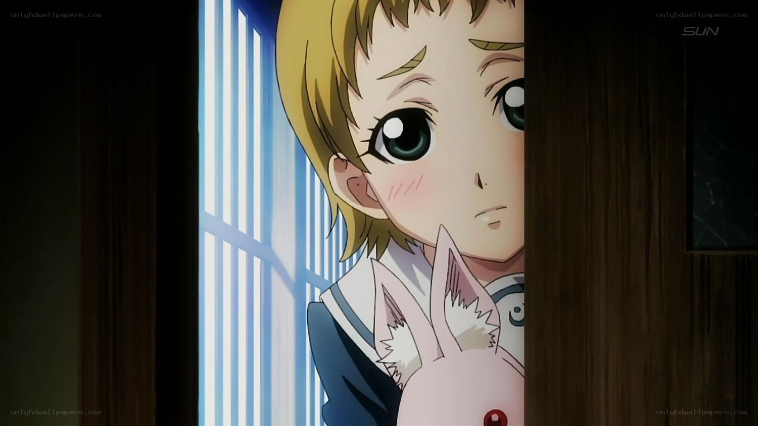 anime character peeking from door
