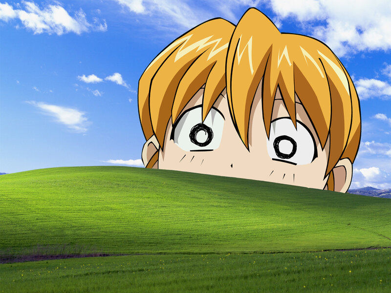 Anime Character Peeking over Hill