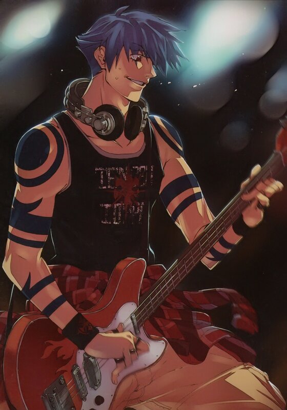 Anime Character Playing Bass — Blue, Energetic