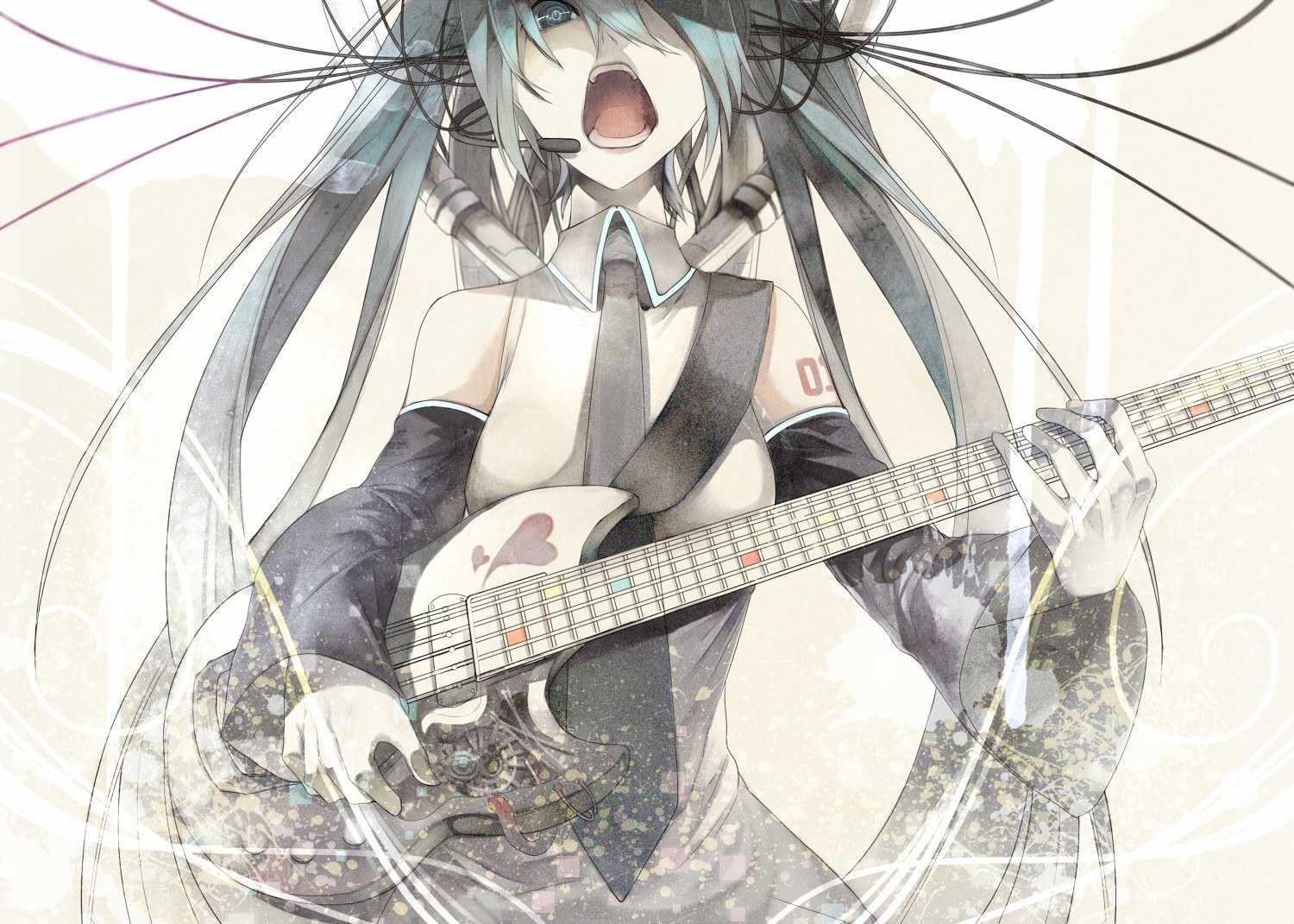 anime character playing bass guitar