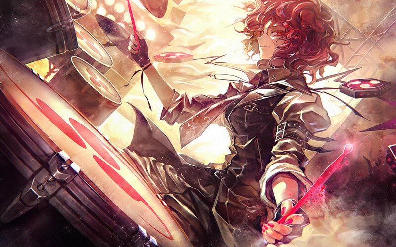 Anime Character Playing Drums — Red