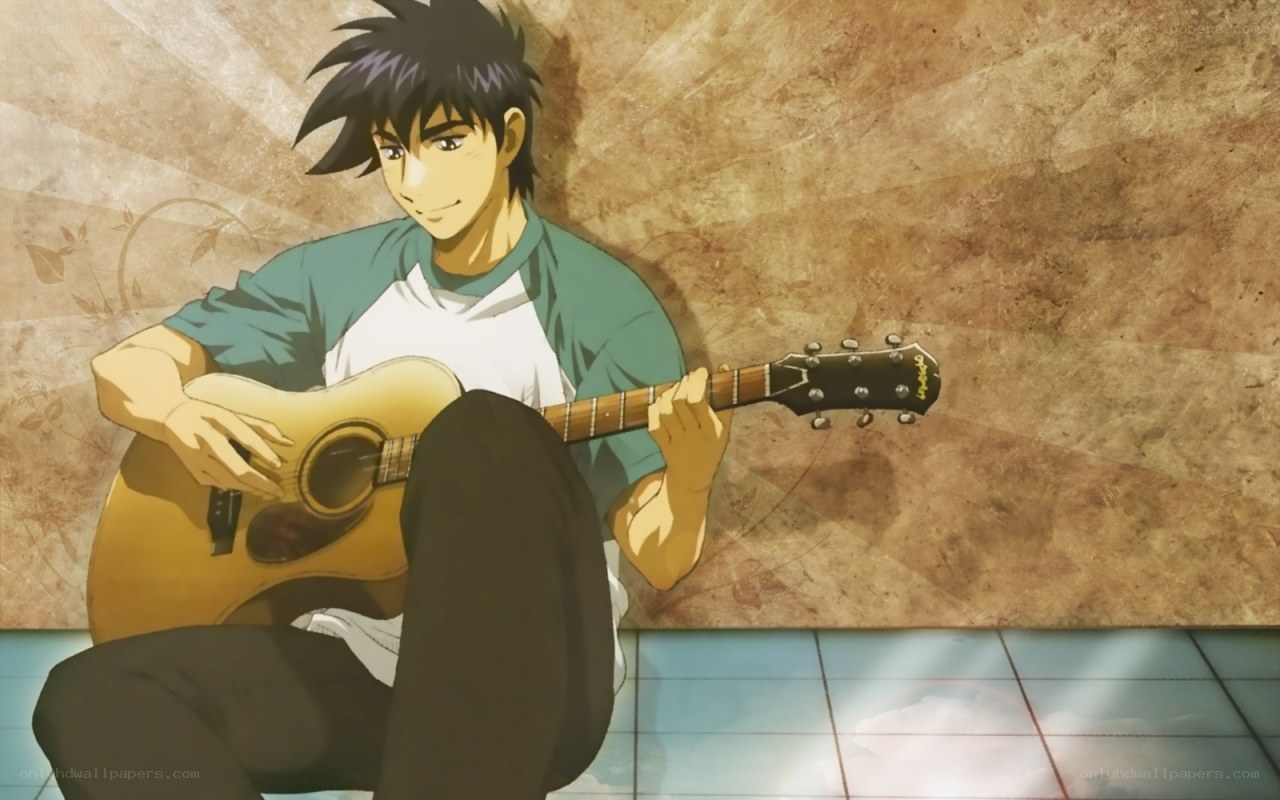 anime character playing guitar