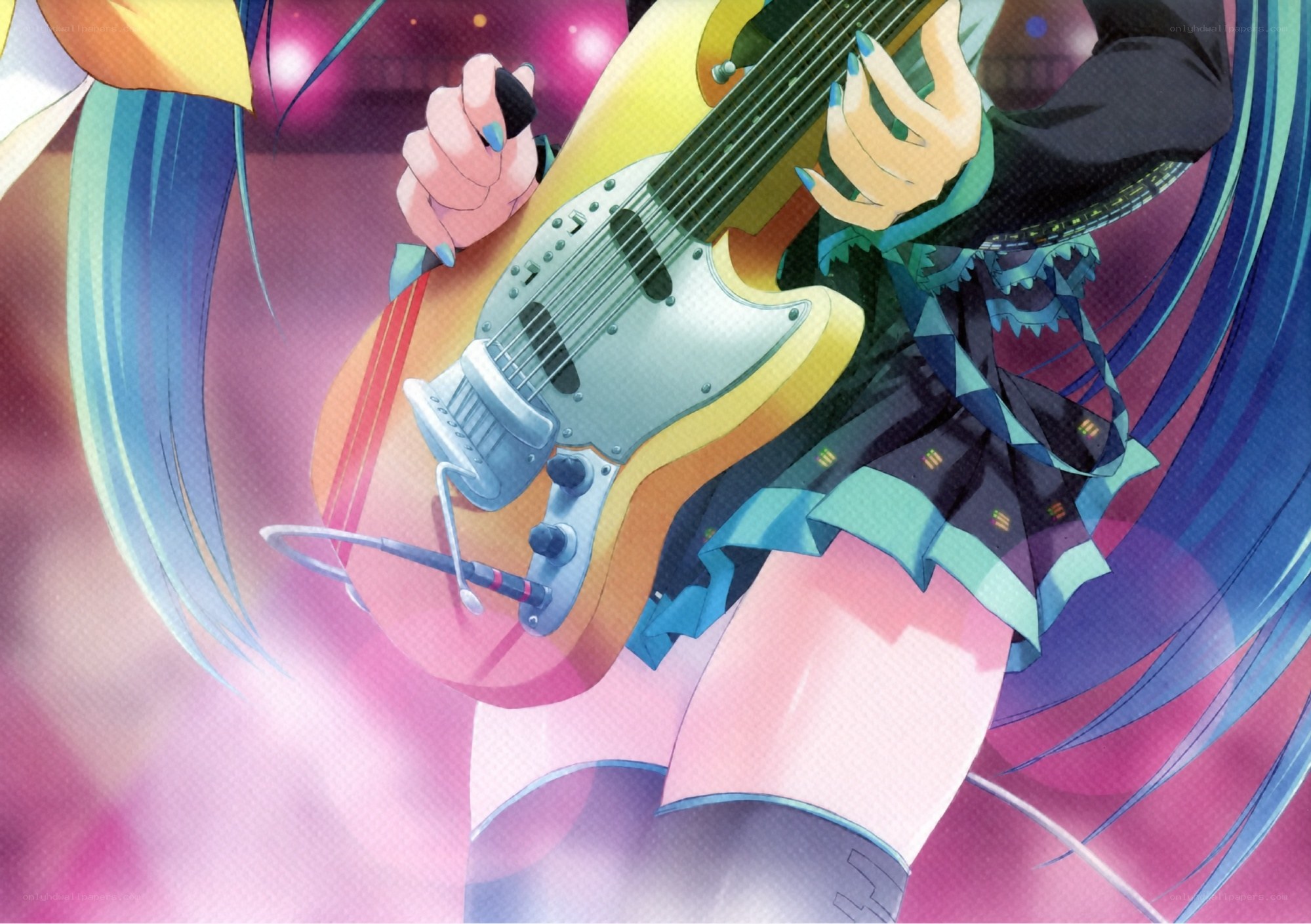 anime character playing guitar
