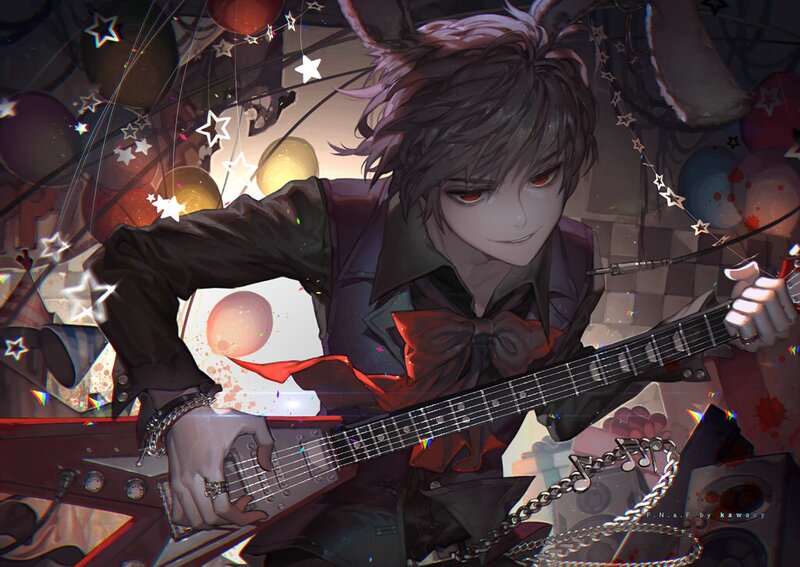 Anime Character Playing Guitar — Black, Dramatic