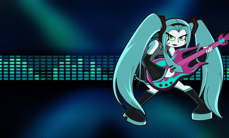 Anime Character Playing Guitar — Blue, Energetic, Night