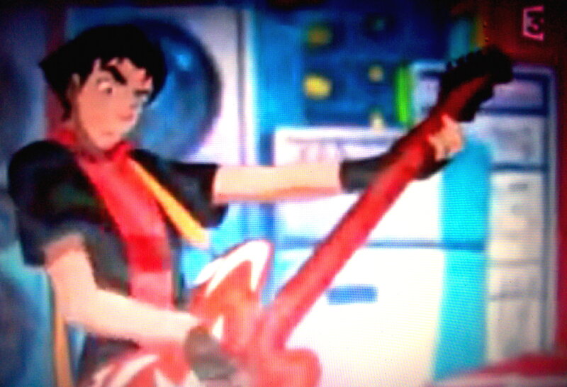 Anime Character Playing Guitar — Blue, Energetic