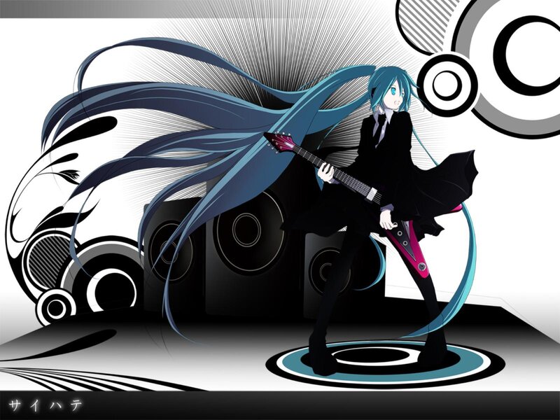 Anime Character Playing Guitar — Blue