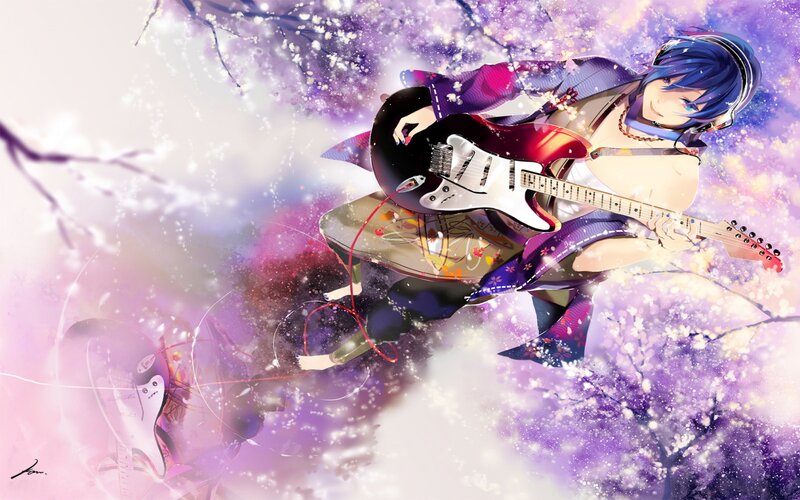 Anime Character Playing Guitar — Purple