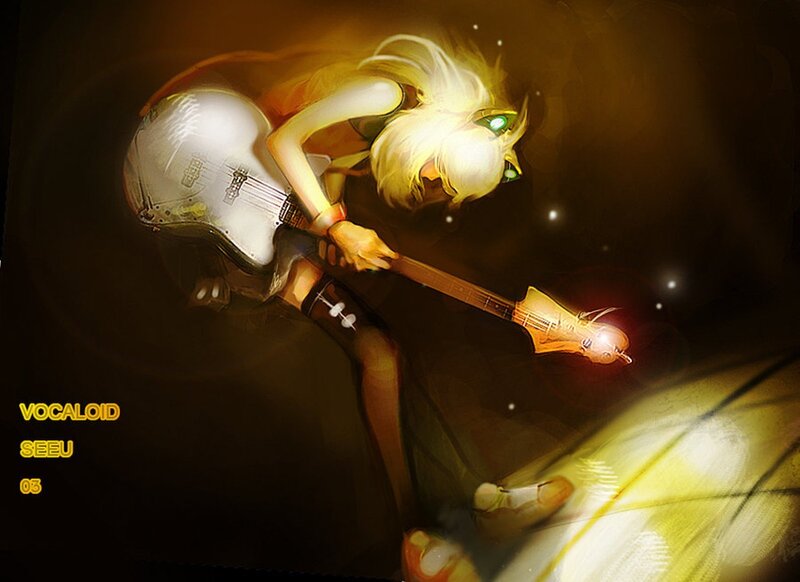 Anime Character Playing Guitar — Yellow, Dramatic
