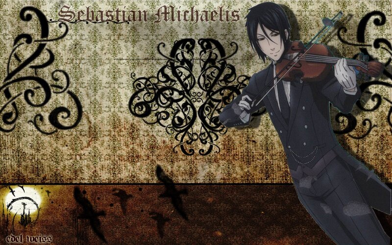 Anime Character Playing Violin — Black, Dramatic