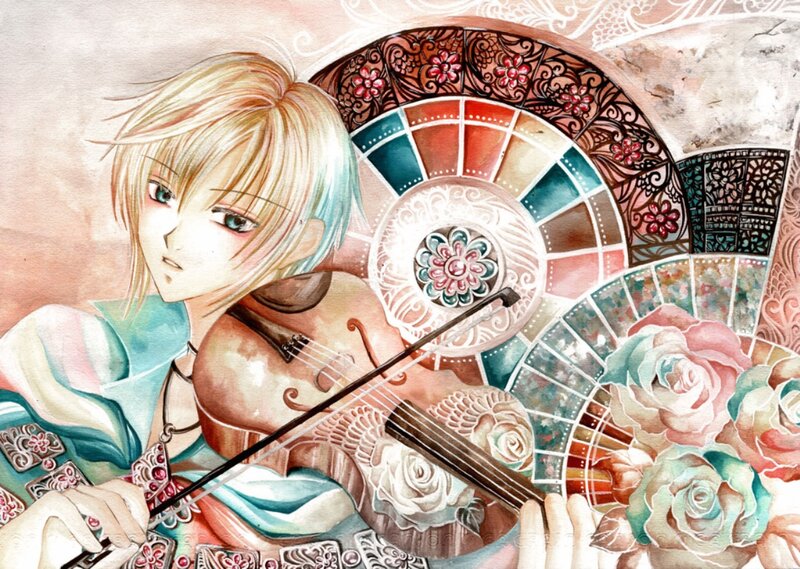 Anime Character Playing Violin — Blue