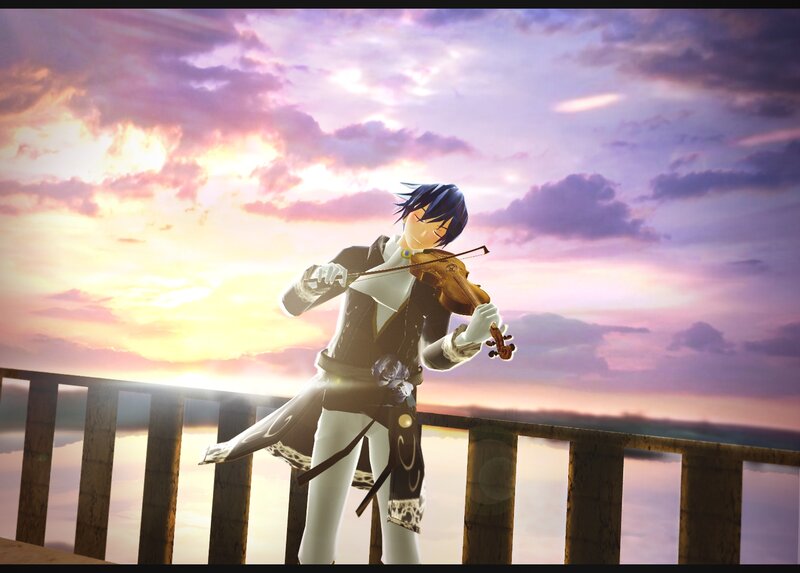 Anime Character Playing Violin — Purple, Serene