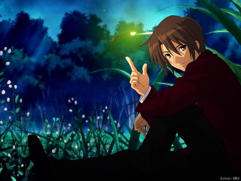 Anime Character Pointing — Blue, Dramatic, Night, Forest