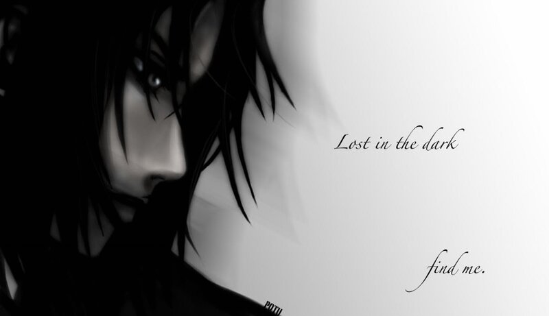 Anime Character Portrait — Black, Dramatic, Digital Art, Text