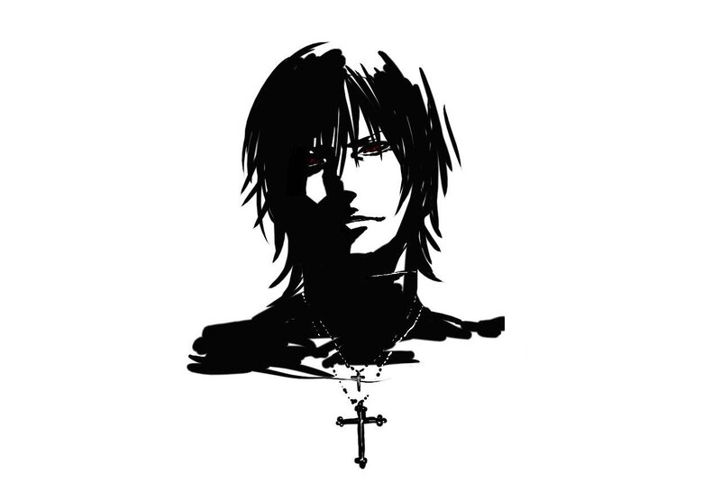 Anime Character Portrait — Black, Dramatic, Manga, Cross Necklace