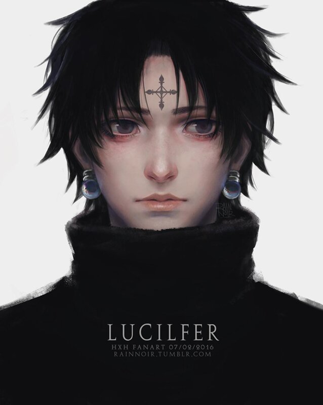 Anime Character Portrait — Black, Serious, Digital Art, Tattoo