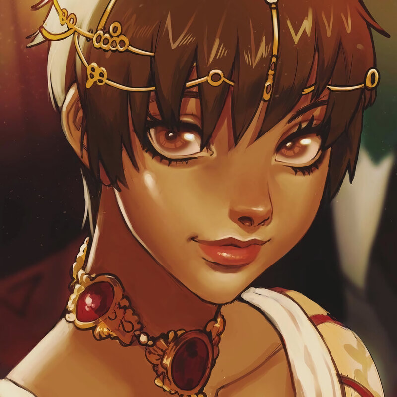 Anime Character Portrait — Brown, Dramatic, Digital Art, Headpiece