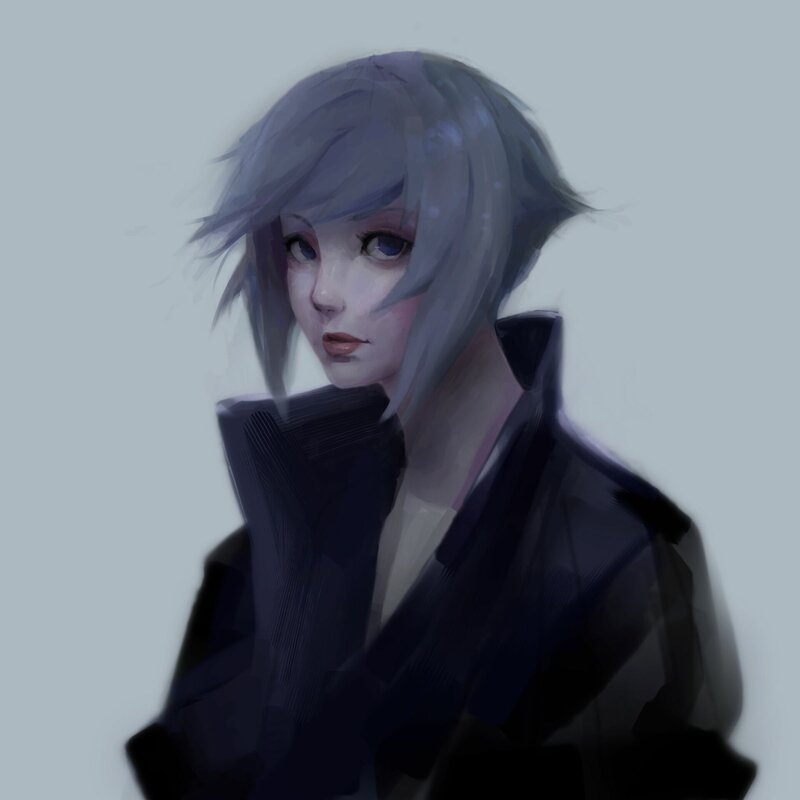 Anime Character Portrait — Gray, Neutral, Digital Art, Short Hair