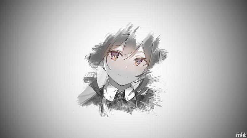 Anime Character Portrait — Gray, Neutral, Digital Art