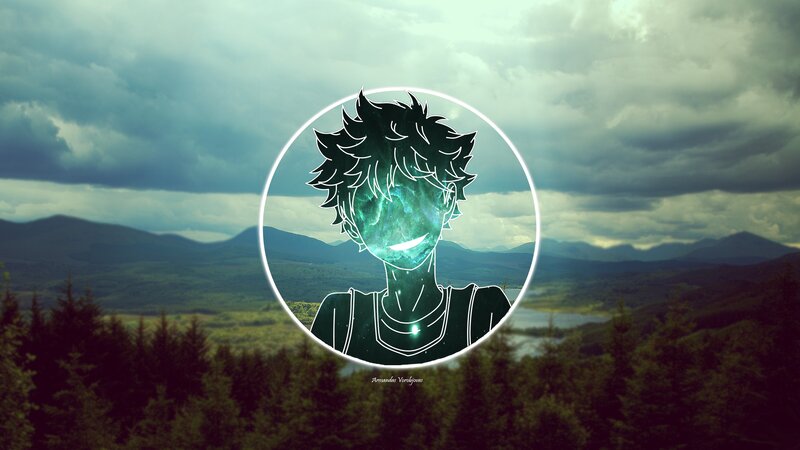 Anime Character Portrait — Green, Dramatic, Digital Art, Mountains