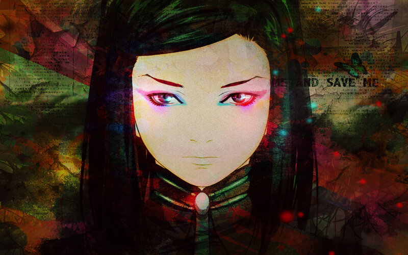 Anime Character Portrait — Green, Dramatic, Digital Art, Text