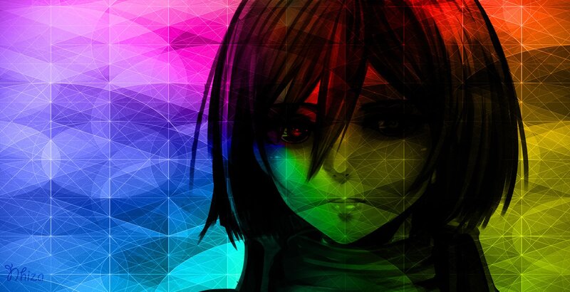 Anime Character Portrait — Purple, Dramatic, Digital Art, Geometric Pattern