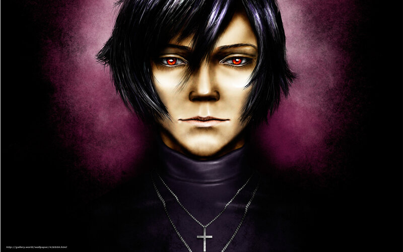Anime Character Portrait — Purple, Dramatic, Digital Art, Red Eyes