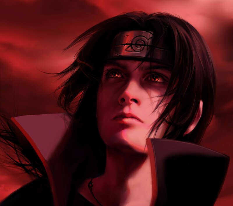Anime Character Portrait — Red, Dramatic, Digital Art, Headband