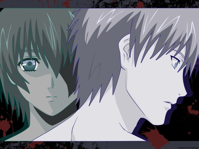 Anime character portrait with blood splatters