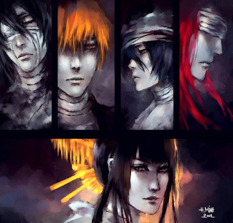 Anime Character Portraits — Black, Dramatic, Digital Art