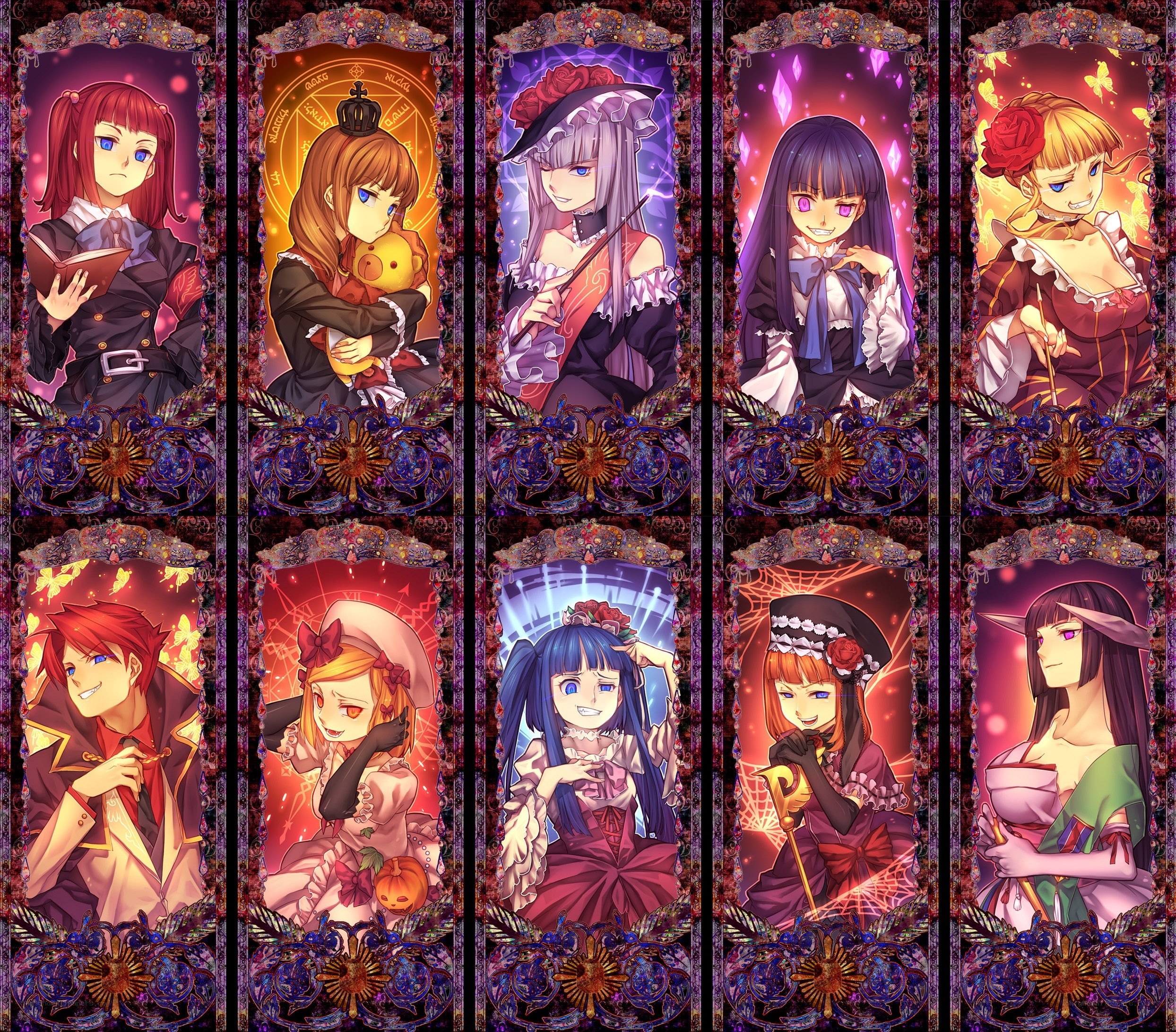 Anime character portraits in ornate frames