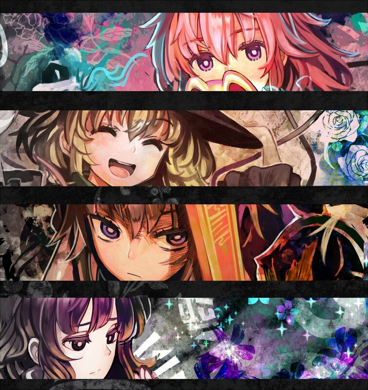Anime Character Portraits — Purple, Dramatic, Digital Art, Flowers