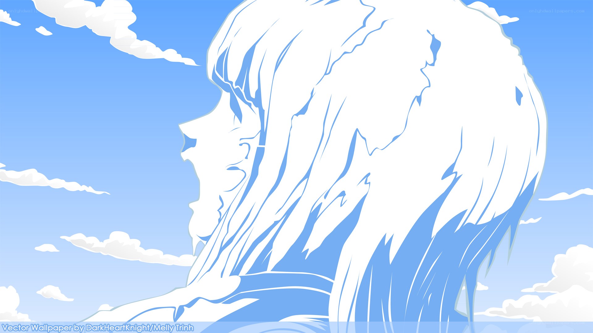 Anime character profile against sky