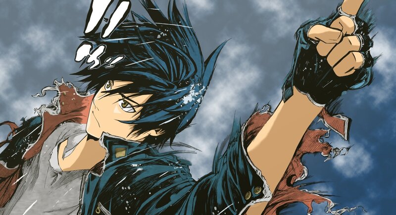 Anime Character Punching — Blue, Dramatic, Manga