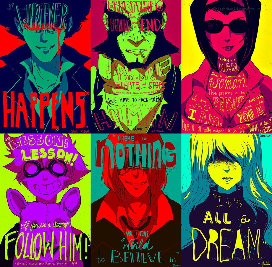 Anime character quotes collage